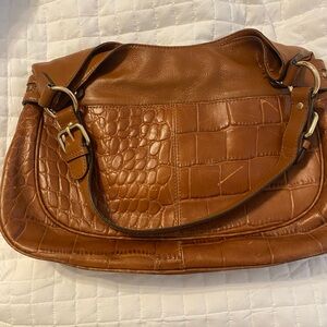 ANTONIO MELANI Tan Crocodile-Embossed Shoulder Bag